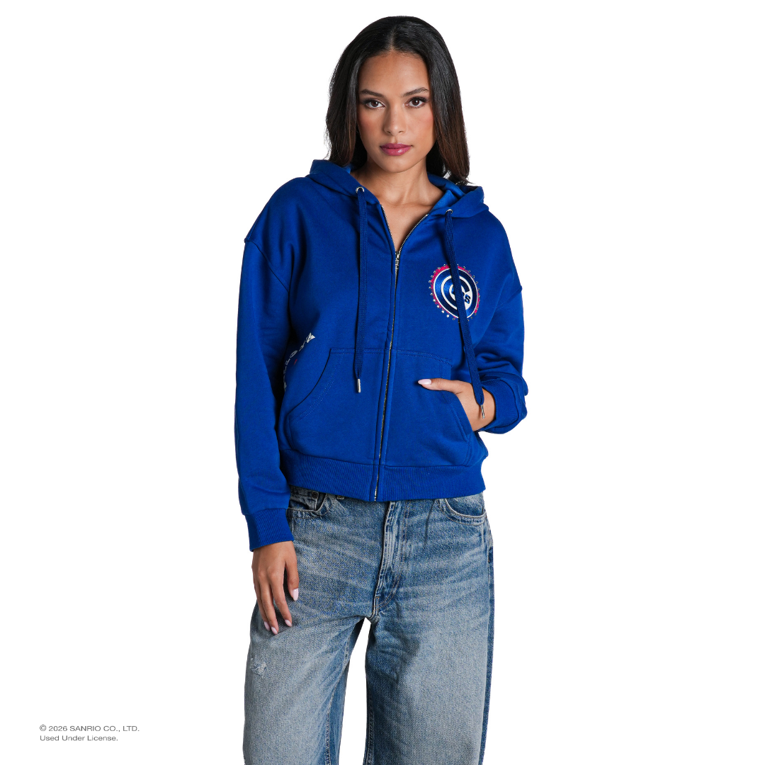 Chicago Cubs x Hello Kitty Women's Cropped Zip-Up Hoodie by The Wild Collective Women's Hoodie THE WILD COLLECTIVE