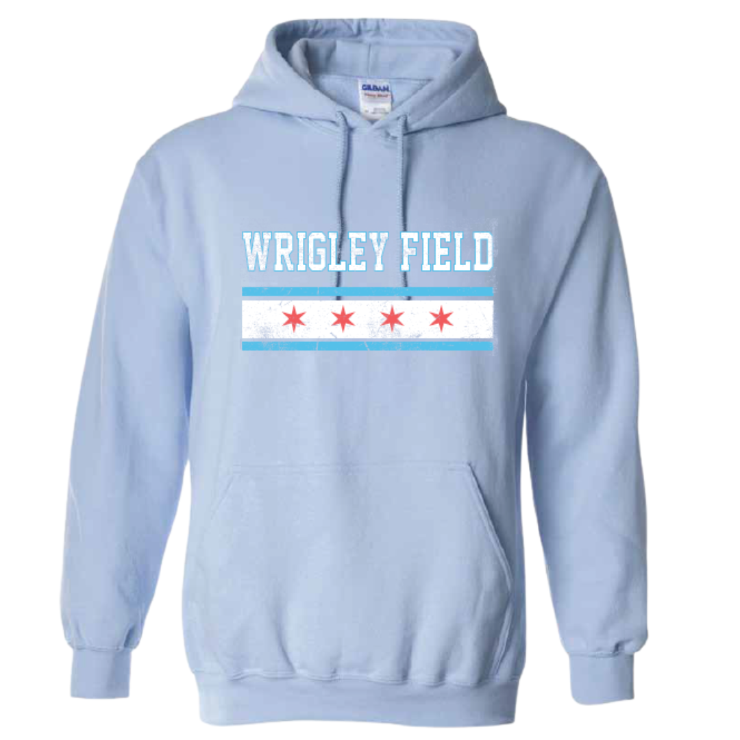 Wrigley Field Chicago Flag Light Blue Hoodie Sweatshirts & Hoodies ART FLO SHIRT & LETTERING